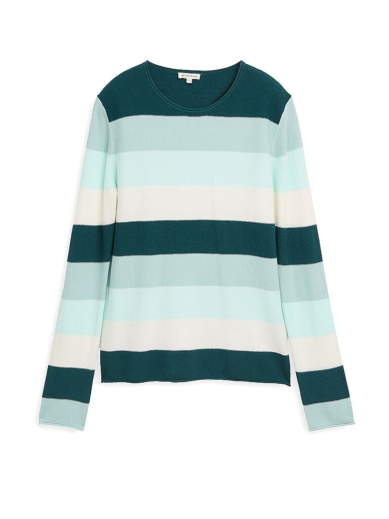 Tom Tailor Pull Knit Structured Striped Green Mint White Stripe S Femme